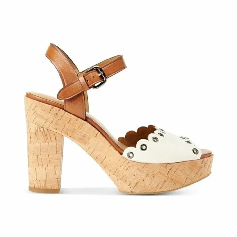 New! COACH Women's Platform Leather Sandals Shoes Chunky Heel Open-Toe Size 9